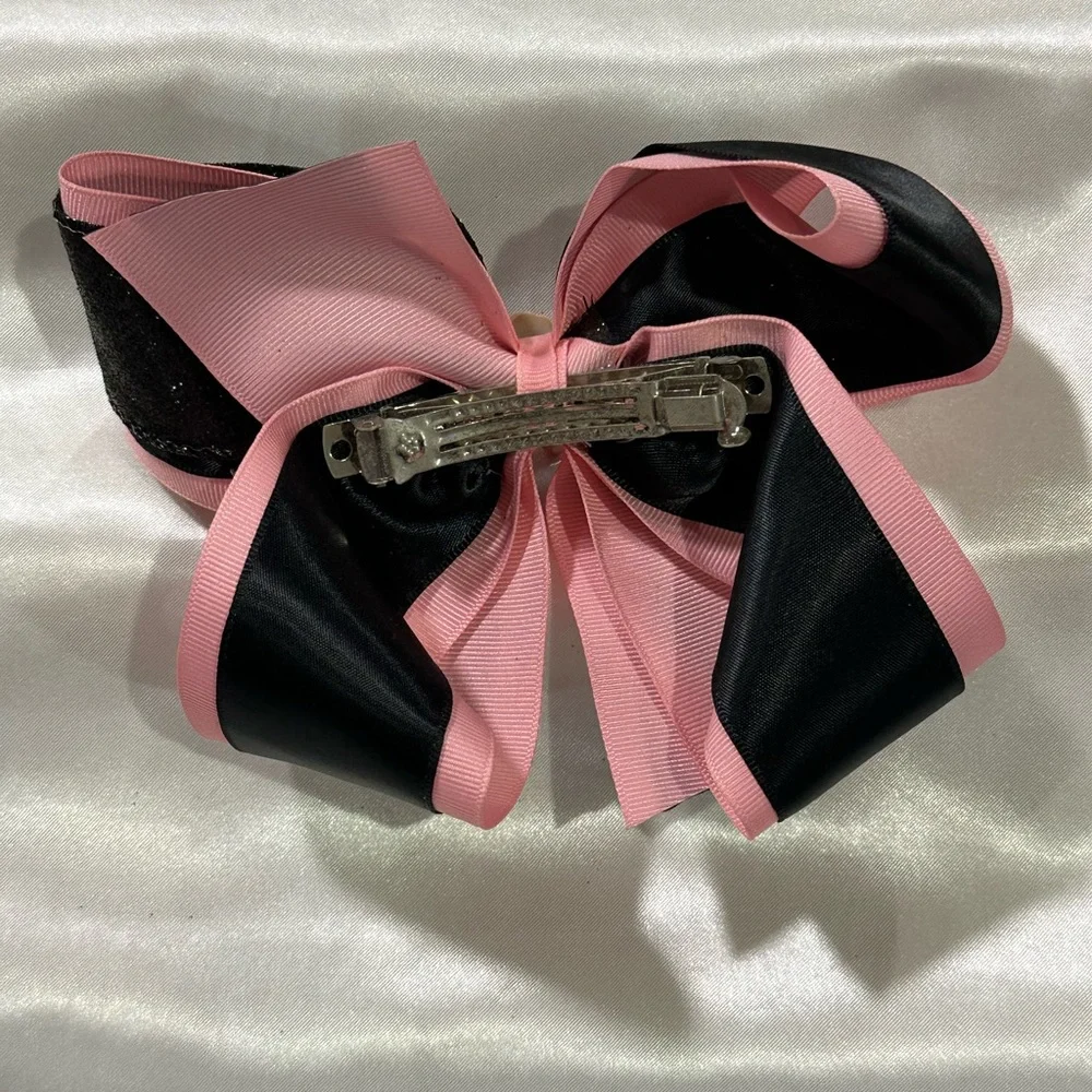 Black & Pink Glitter Hair Bow w/Ballet Shoe Charm- bundle and save on shipping